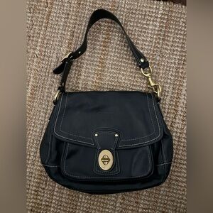 Coach Black Leather Shoulder Bag with Gold Hardware